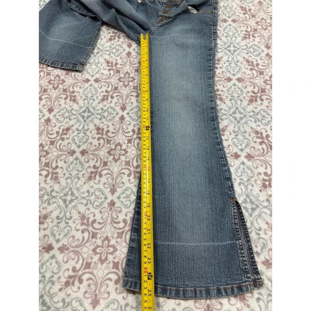 Vintage Mudd Flare Jeans Medium Wash Button Fly Side Slit Y2K Denim Size 10 Reg